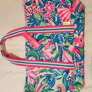 Lilly Pulitzer Golden Hour Turquoise Oasis Mercato Tote Large NWT